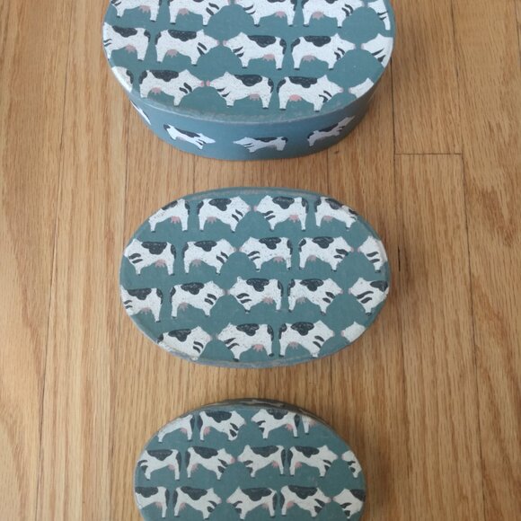 Vintage Nesting Shaker Boxes Hand Painted Cows Country Farmhouse Decor - Picture 6 of 12